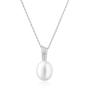 Colier perla naturala alba si cristale cu lantisor argint DiAmanti SK19487P-W_Necklace-G (Argint 925‰ 1,7 g.)